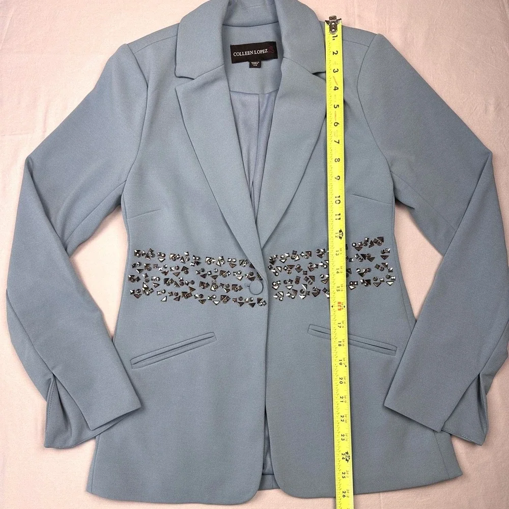 Single Button Blazer Women XXS Blue Embellished Studded Jacket Dopamine Dressing
